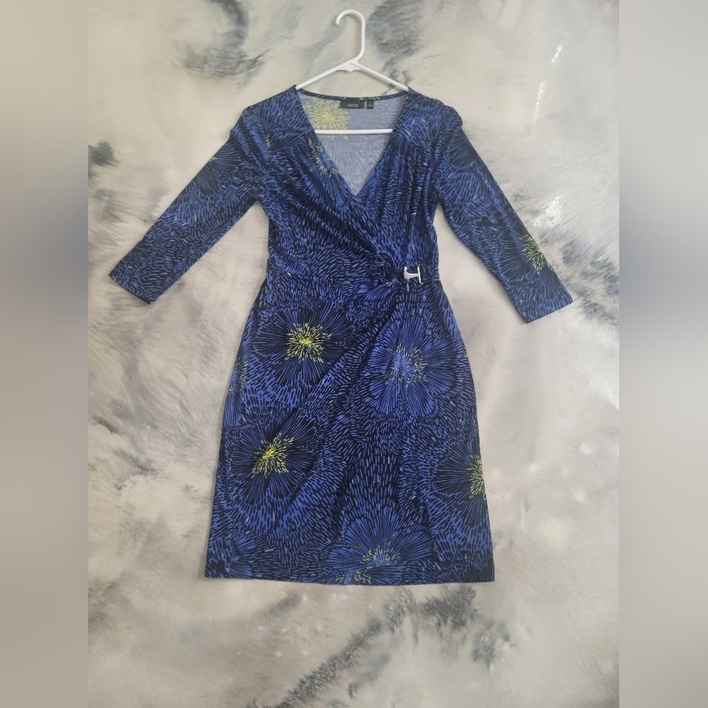Apt. 9 Blue and Green Patterned Long Sleeve Dress